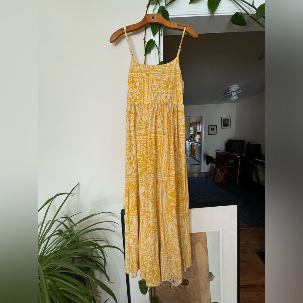 Yellow floral design maxi dress / cotton